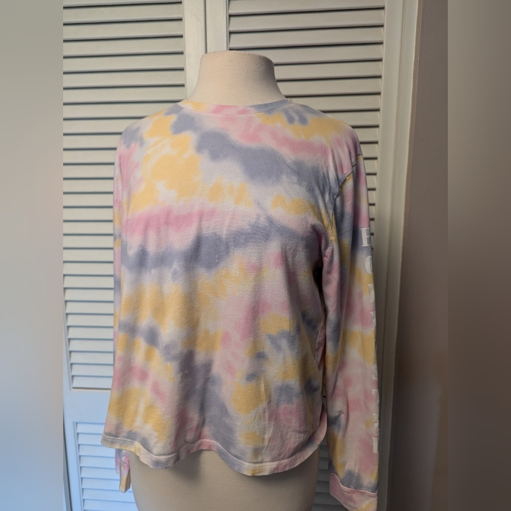 Hollister Y2K Purple Yellow Pink tye dye medium long sleeve Logo T-shirt Top